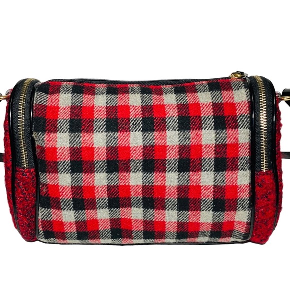Juicy Couture Baguette Gingham Red Black Buffalo Check Plaid Wool Shoulder Bag - Picture 6 of 10